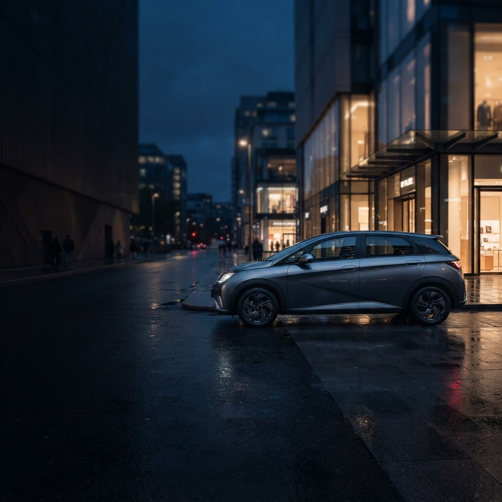 Electric car in a sophisticated city